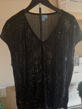 CeCe Black Sequined V-Neck Swim Coverup